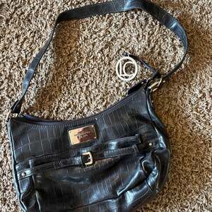 Liz Claiborne Alligator Print Black Shoulder Bag with Silver Hardware